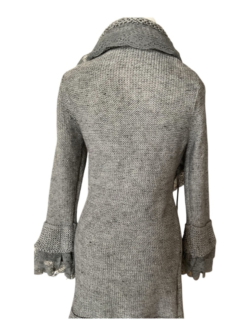 Sioni Grey Knit Lace Cardigan Sweater Coat Boho Romantic Size L - Picture 5 of 9